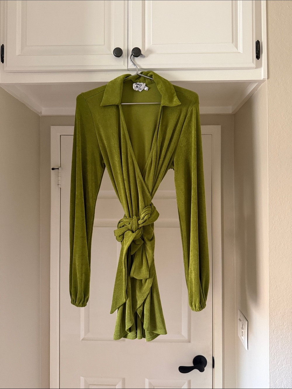 Princess Polly Moss Green Long Sleeve Wrap Dress